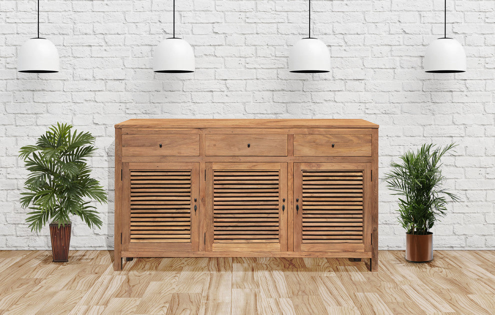 Recycled Teak Wood Louvre Cabinet with 3 Doors & 3 Drawers