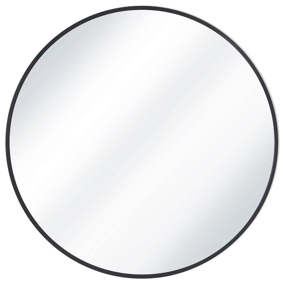 Easly Aluminum Alloy Framed Round Mirror, Black, 24x24