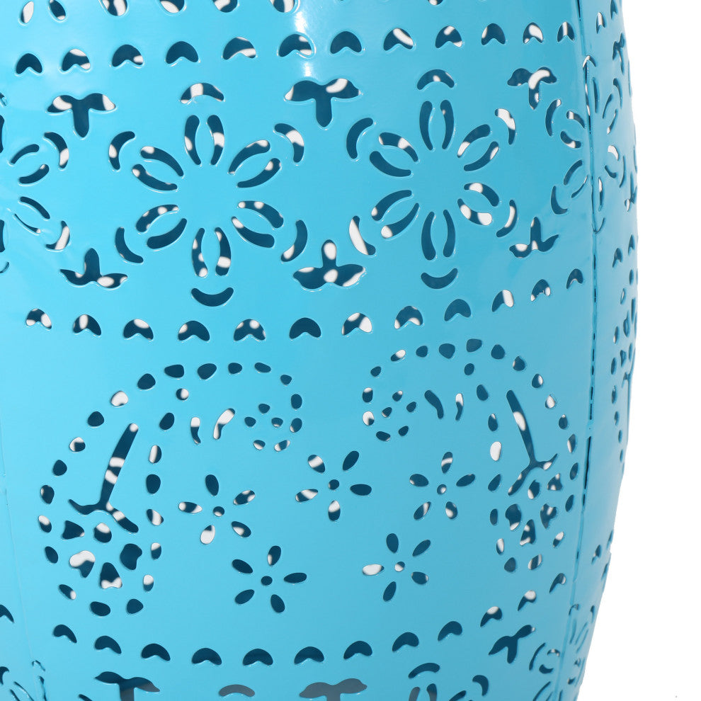 GDF Studio Apple Indoor 12" Lace Cut Iron Side Table, Blue