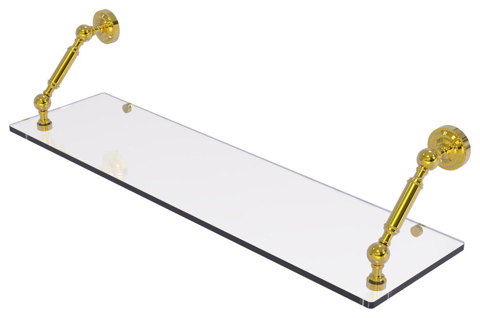 Dottingham 30" Floating Glass Shelf, Polished Brass