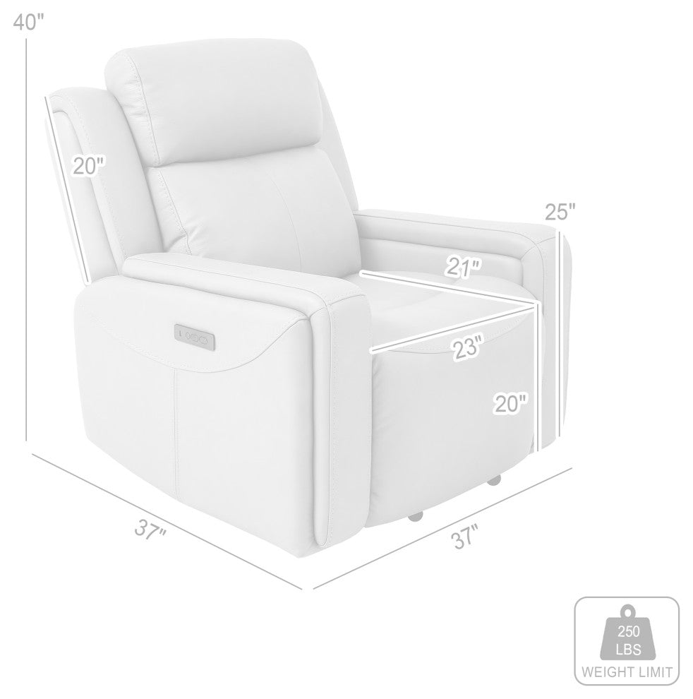 Claude Dual Power Recliner Chair, Light Gray Genuine Leather