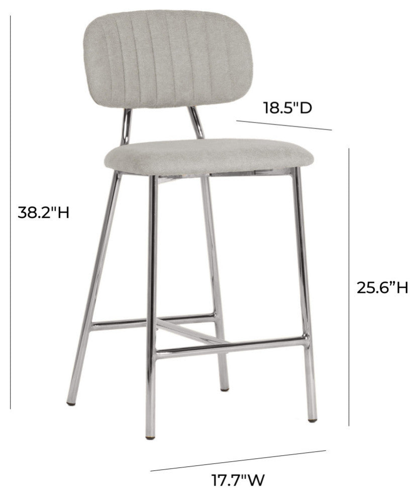 Ariana Gray Counter Stool, Silver Legs, Set of 2