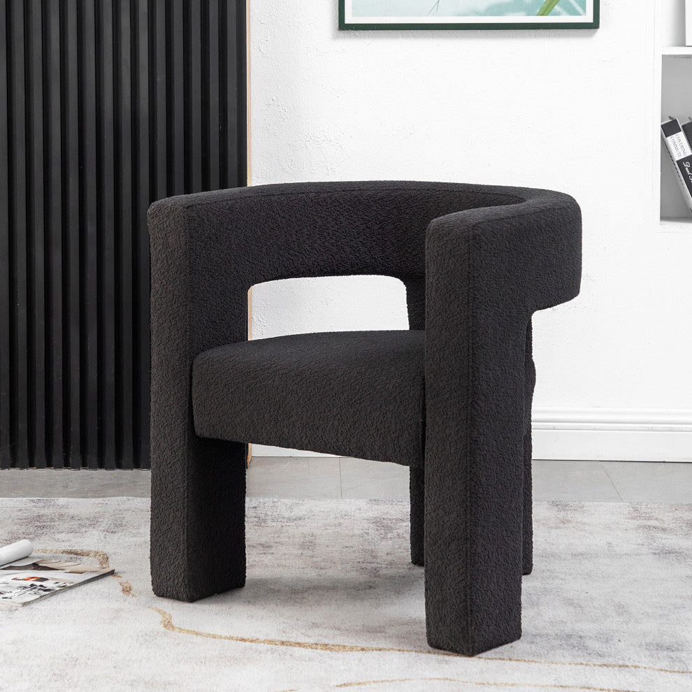 28" Wide Boucle Upholstered Square Armchair, Dark Gray
