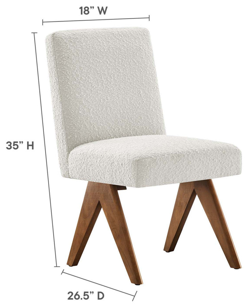 Lyra Boucle Fabric Dining Room Side Chair, Set of 2, Ivory