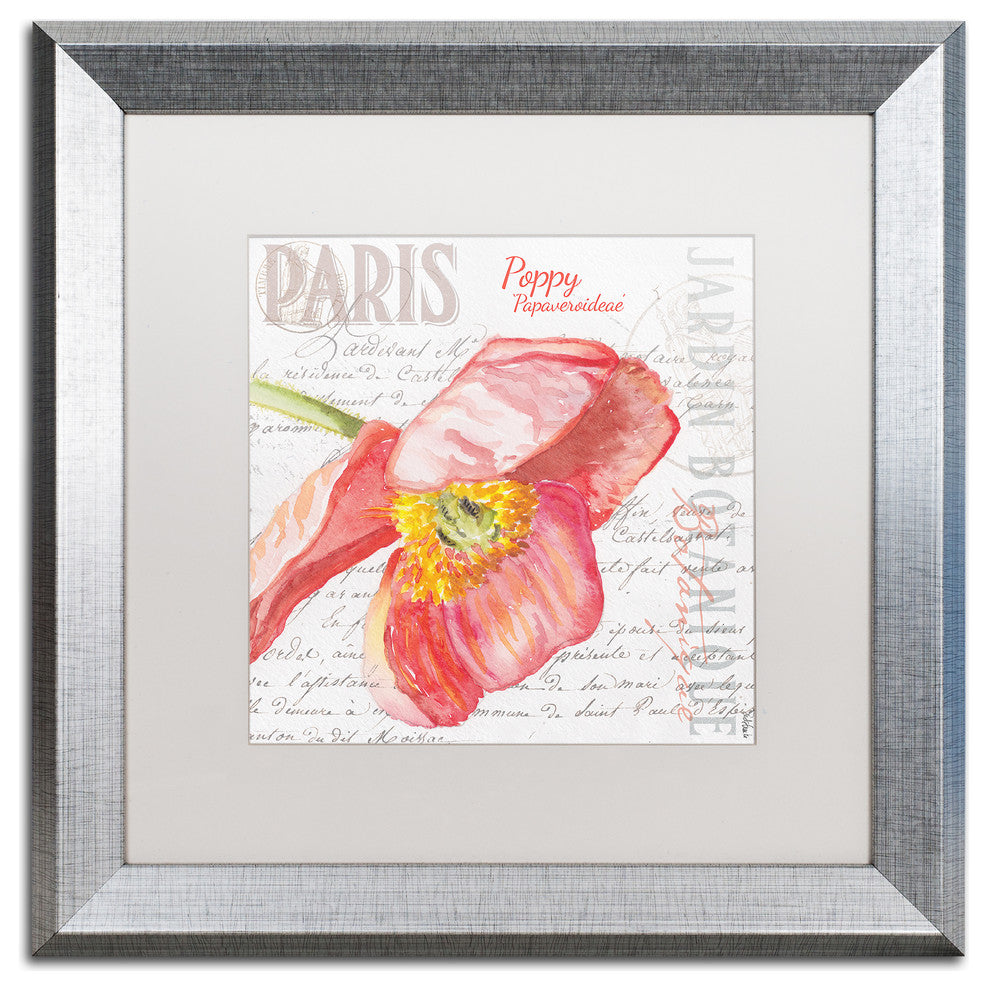 'Paris Botanique Red Poppy' Art, 16x16, Silver Frame, White Mat