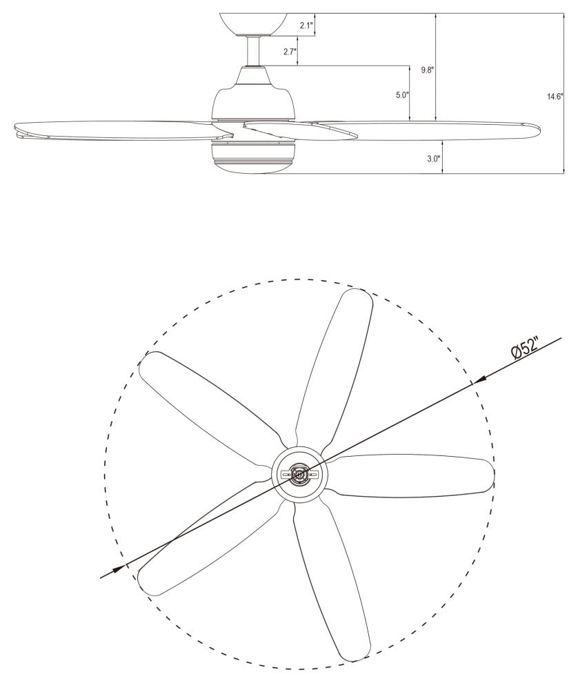 52" Indoor LED Ceiling Fan with Remote Control, Reversible Motor