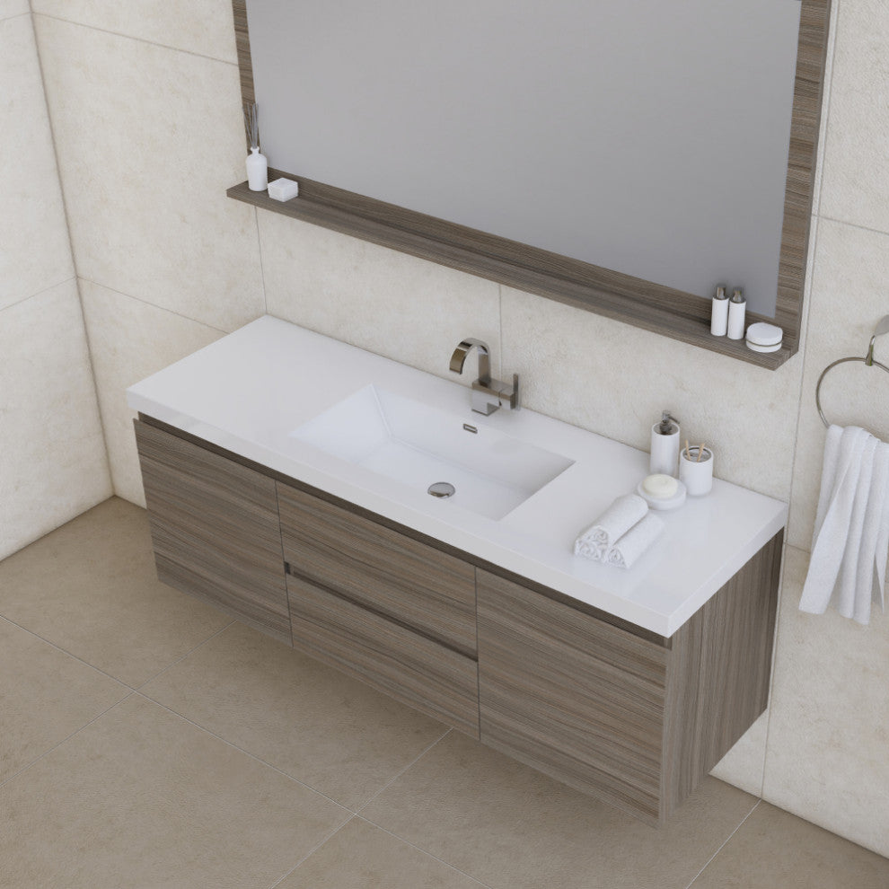 Paterno 60" Single Wall Mounted Bathroom Vanity With Sink, Gray
