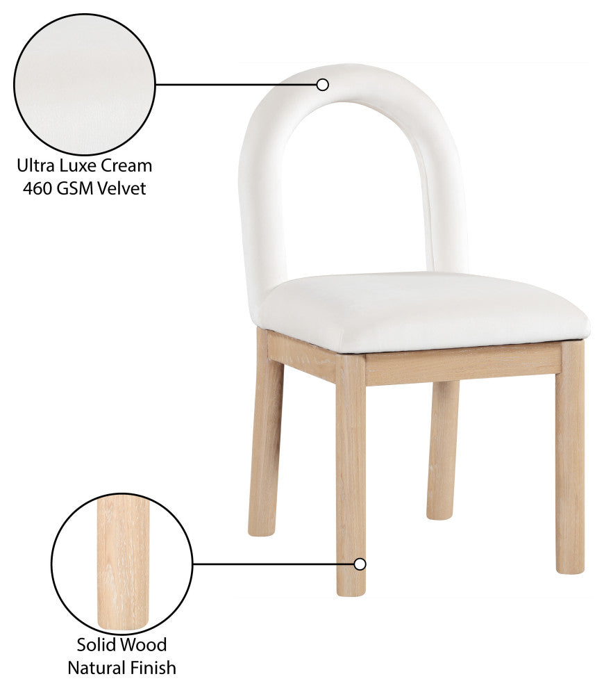 Conrad Upholstered Dining Chair, Cream, Velvet, Natural Finish