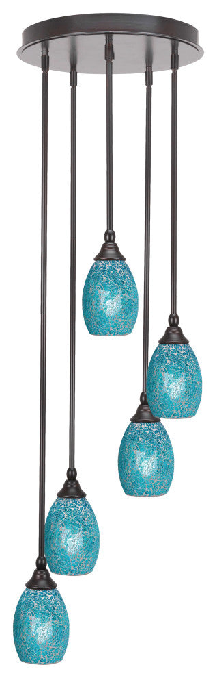 Empire 5-Light Cluster Pendalier, Espresso/Turquoise Fusion