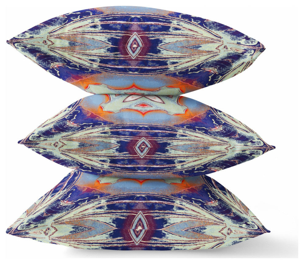 16" Indigo Orange Geo Tribal Suede Throw Pillow