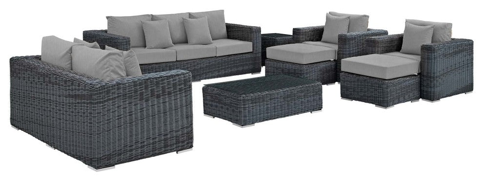 Summon 9 Piece Outdoor Patio Sunbrella Modern Sectional Set