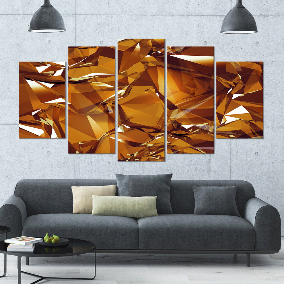 3D Gold Crystal Background, Gold, Abstract Canvas Wall Art, 60"x32", 5 Panels