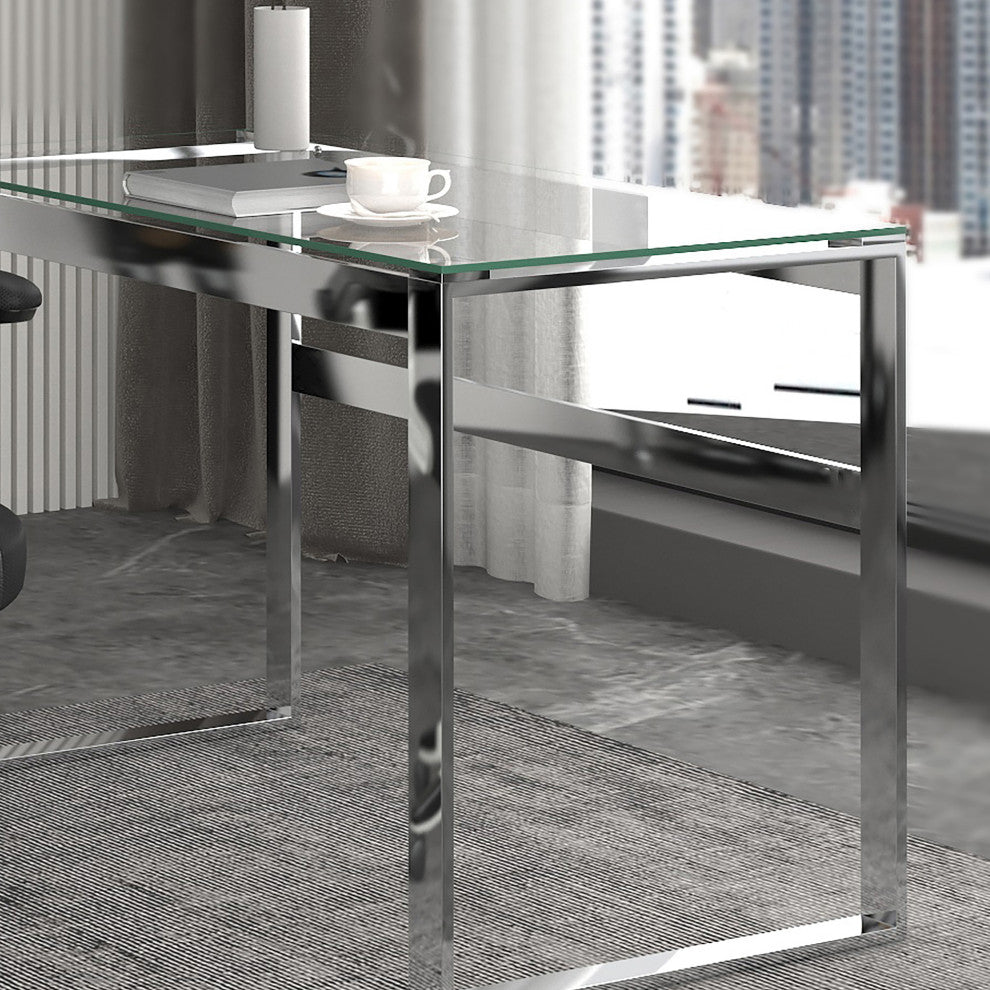 Contemporary Glass and Stainless Steel Desk, Silver