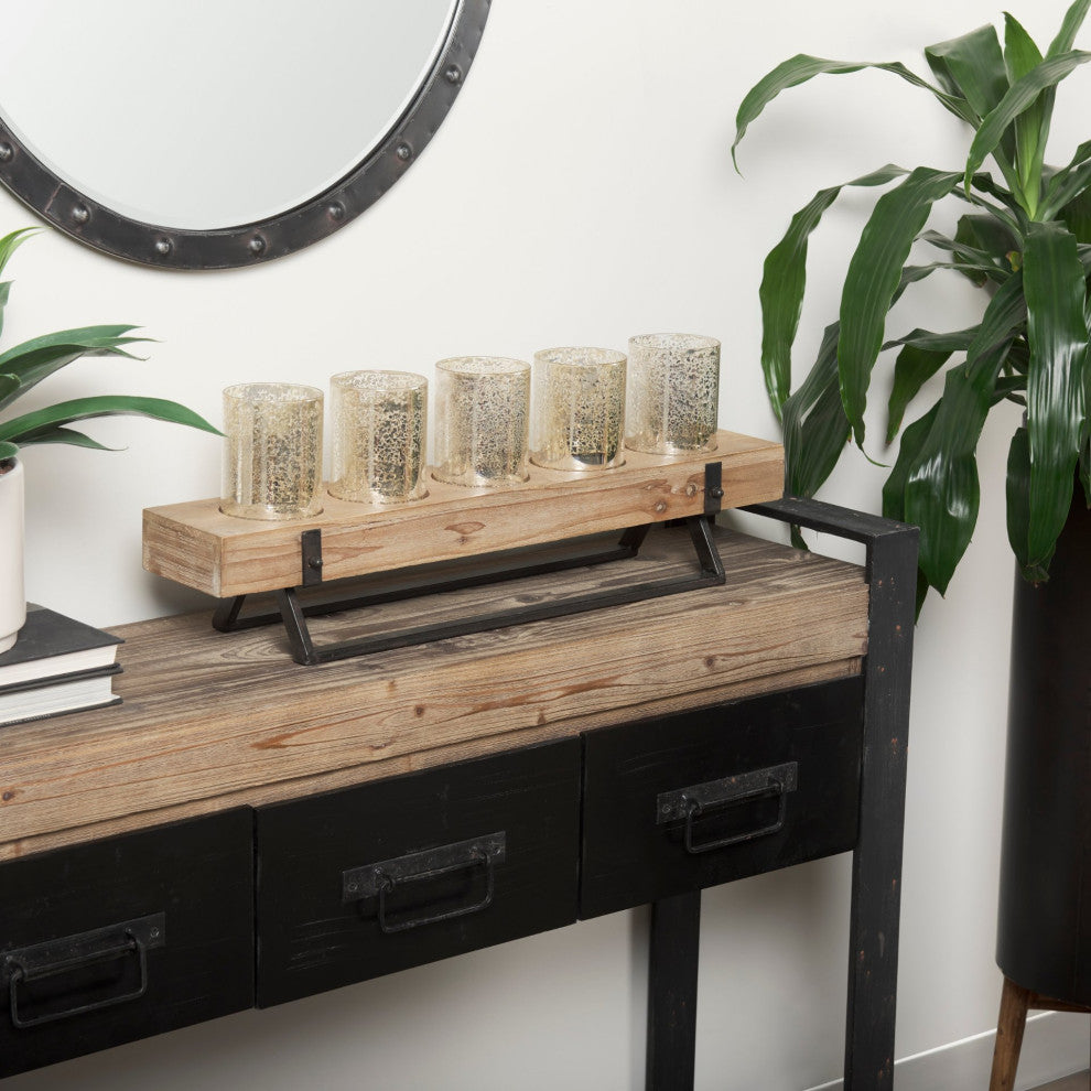 Carga Black Metal Frame w/ Medium Brown Solid Wood Top Console Table