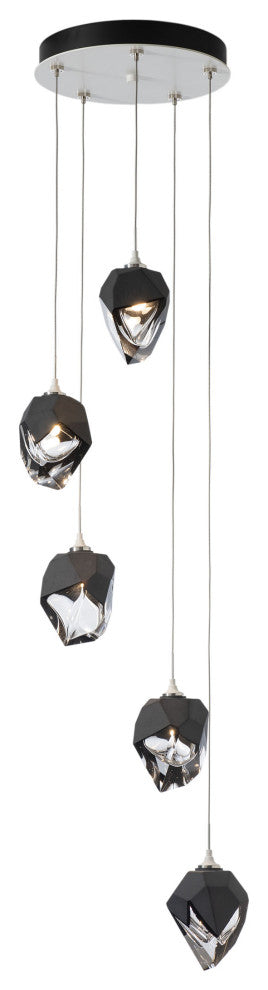 Chrysalis 5-Light Small Crystal Pendant White Finish- Long, Black Crystal