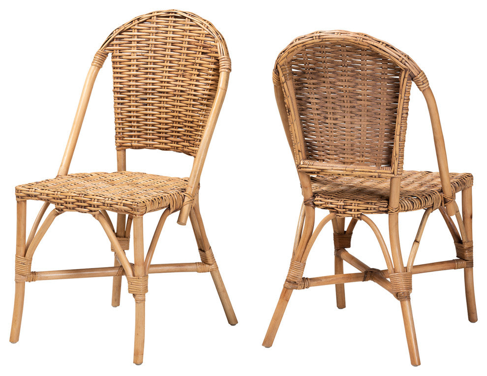Neola Modern Bohemian Natural Rattan 2-Piece Dining Chair Set