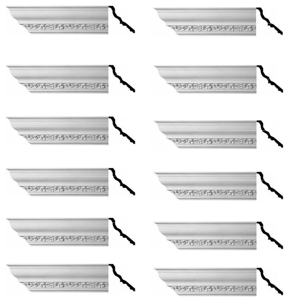 Cornice White Urethane Sabine Ornate Design 12 Pieces Totaling 1128" Length