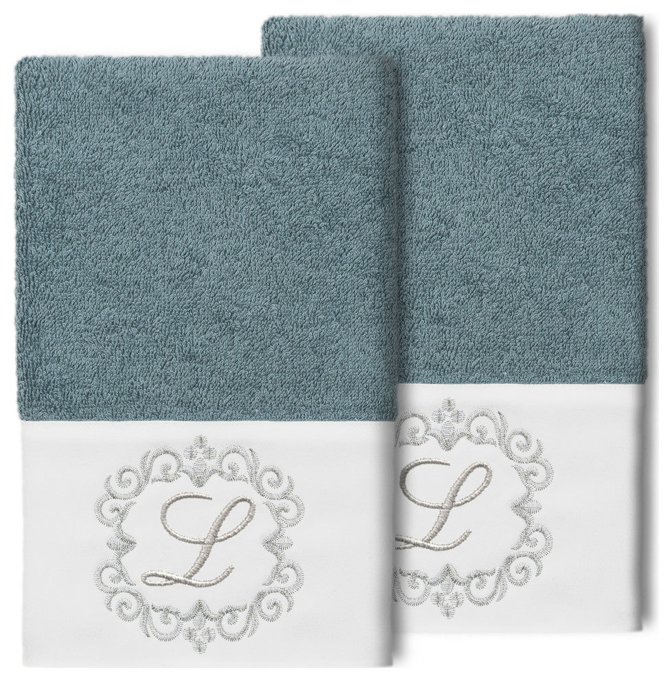 Linum Home Turkish Cotton Monica 2-Piece Embellished Hand Towel Set, Teal