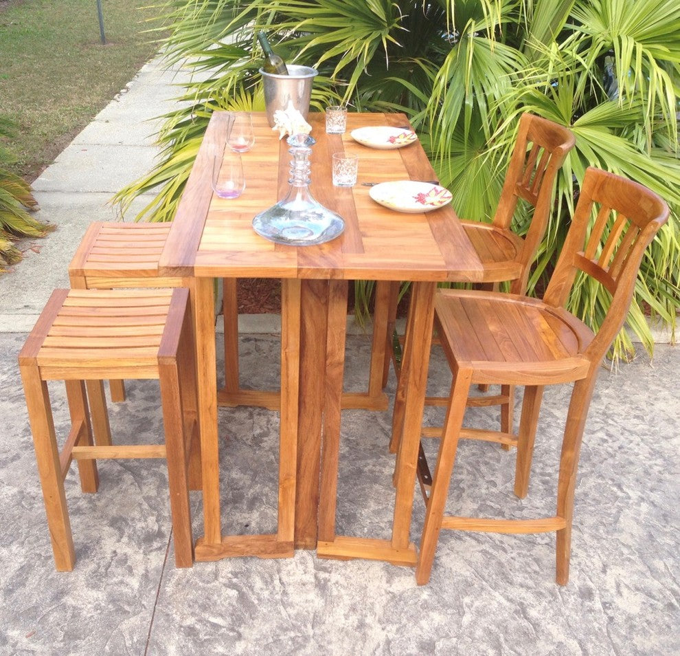 Teak Wood Hatteras Rectangular Folding Outdoor Patio Bar Table, 55"x28"