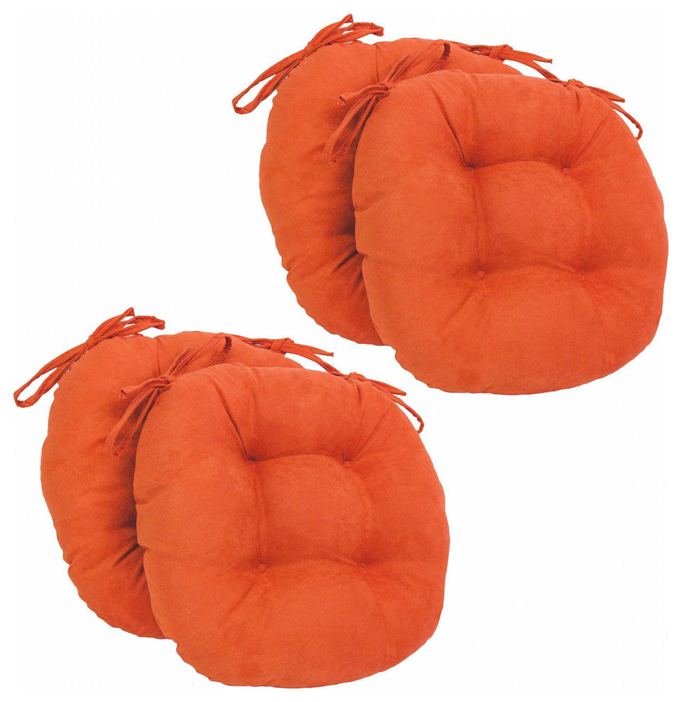 16" Solid Micro Suede Round Tufted Chair Cushions, Set of 4, Tangerine Dream