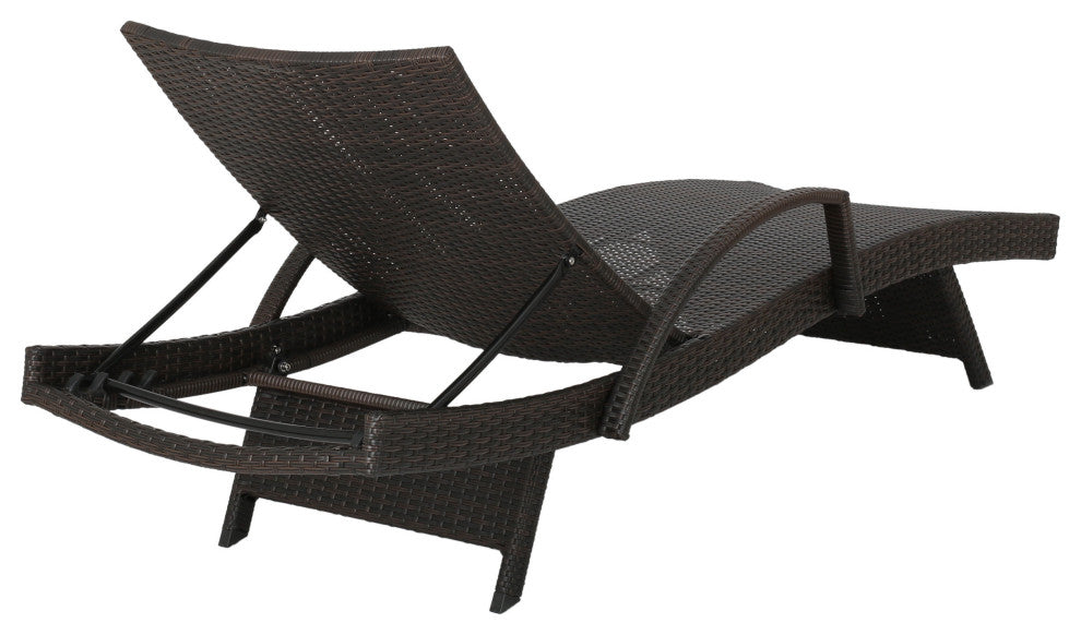 GDF Studio Olivia Outdoor 3-Piece Wicker Adjustable Armed Chaise Lounge Set