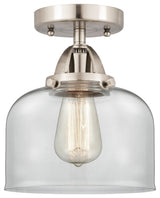 Large Bell Semi-Flush Mount, Brushed Satin Nickel, Clear, Clear