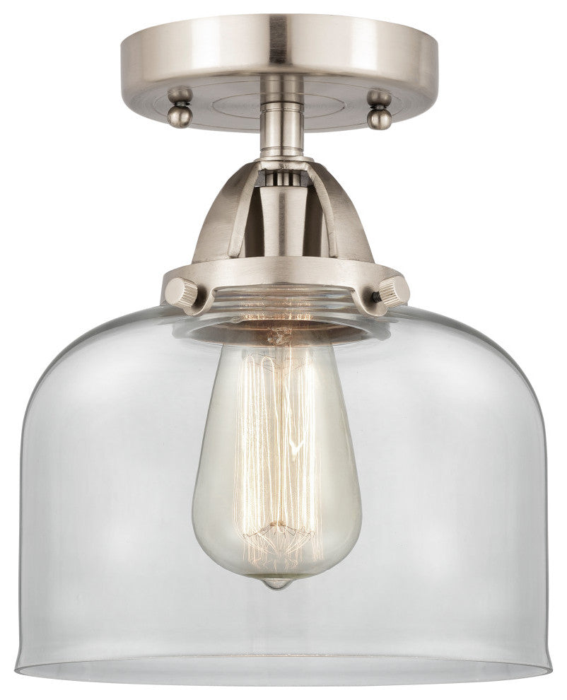 Large Bell Semi-Flush Mount, Brushed Satin Nickel, Clear, Clear