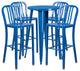 24" Round Blue Metal Bar 5-Piece Table Set With 4 Vertical Slat Back Stools