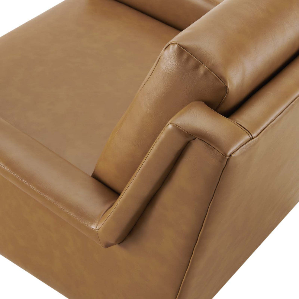 Armchair Accent Chair, Faux Vegan Leather, Black Tan, Modern, Lounge Hospitality