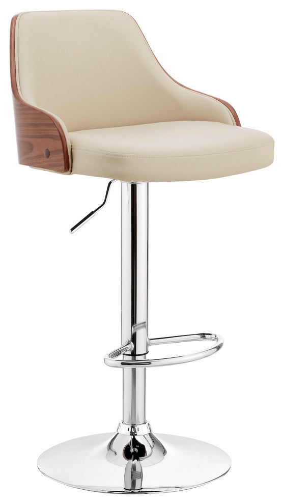 Cream Faux Leather Adjustable Modern Bar Stool