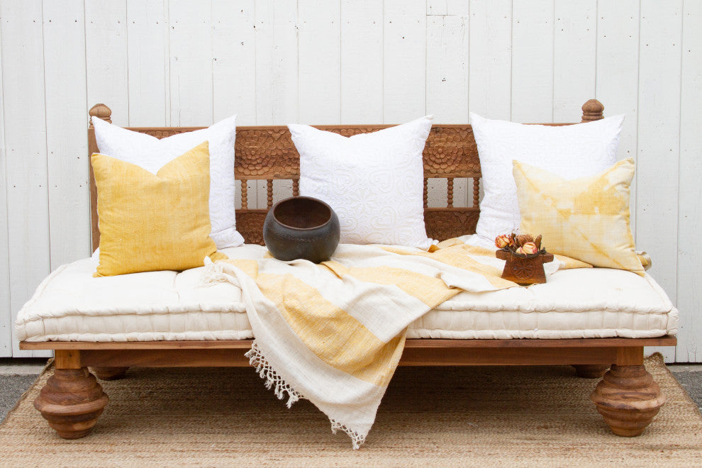 Carved Teak Floral Lounge Daybed Sofa