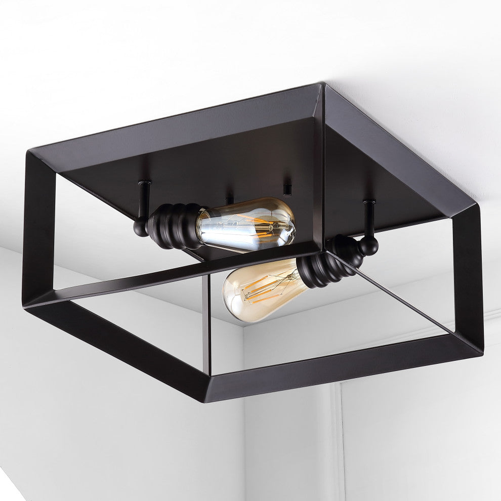 Marfa Square 13" 2-Light Iron Farmhouse LED Flush Mount, Oil Rubbed Bronze