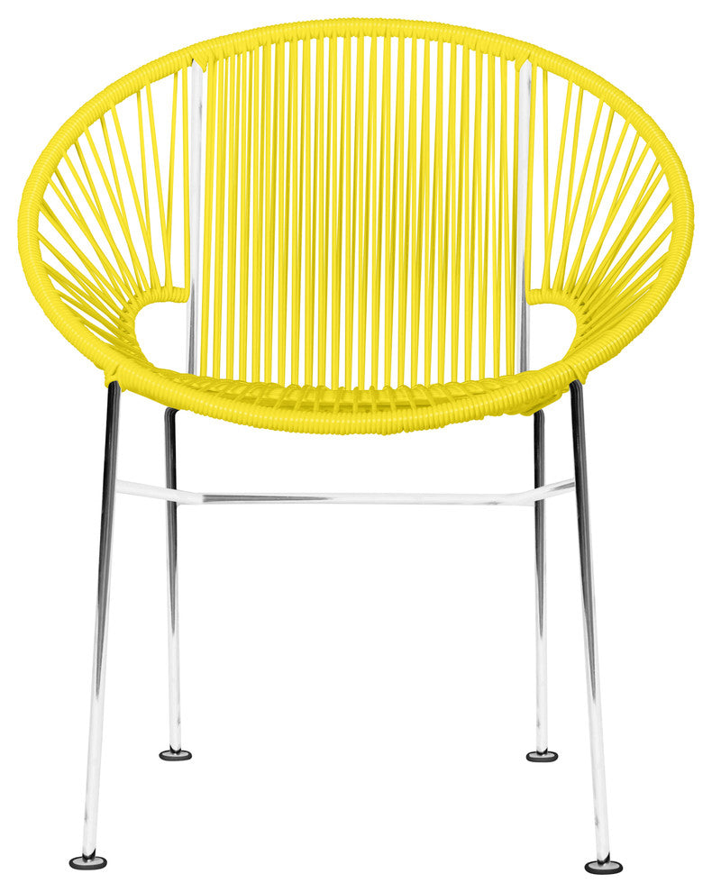 Concha Indoor/Outdoor Handmade Dining Chair, Yellow Weave, Chrome Frame