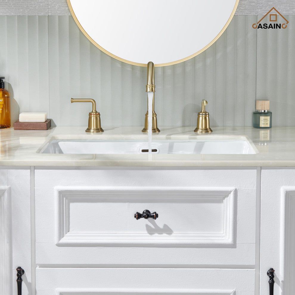 8in Brass Bathroom Sink Faucet 2 Handle 3 Hole Gold Bathroom Faucet, Brushed Gold
