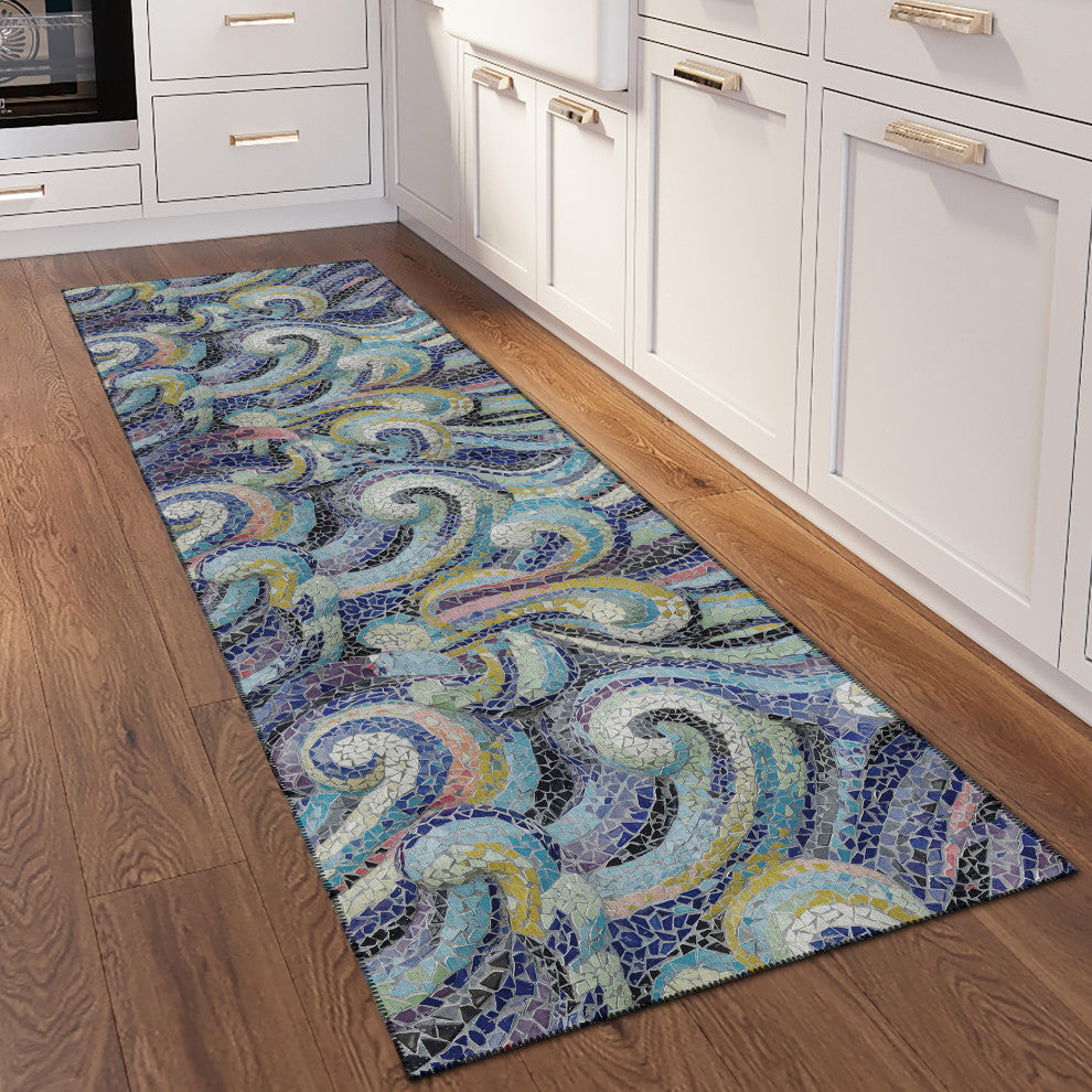 Indoor/Outdoor Seabreeze SZ14 Ink Machine Washable 2'3" x 7'6" Runner Rug