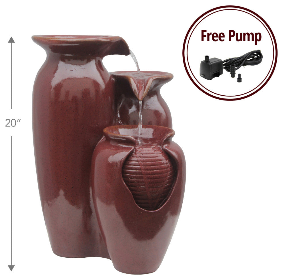 Outdoor Cascading Jars Waterfall Fountain Red