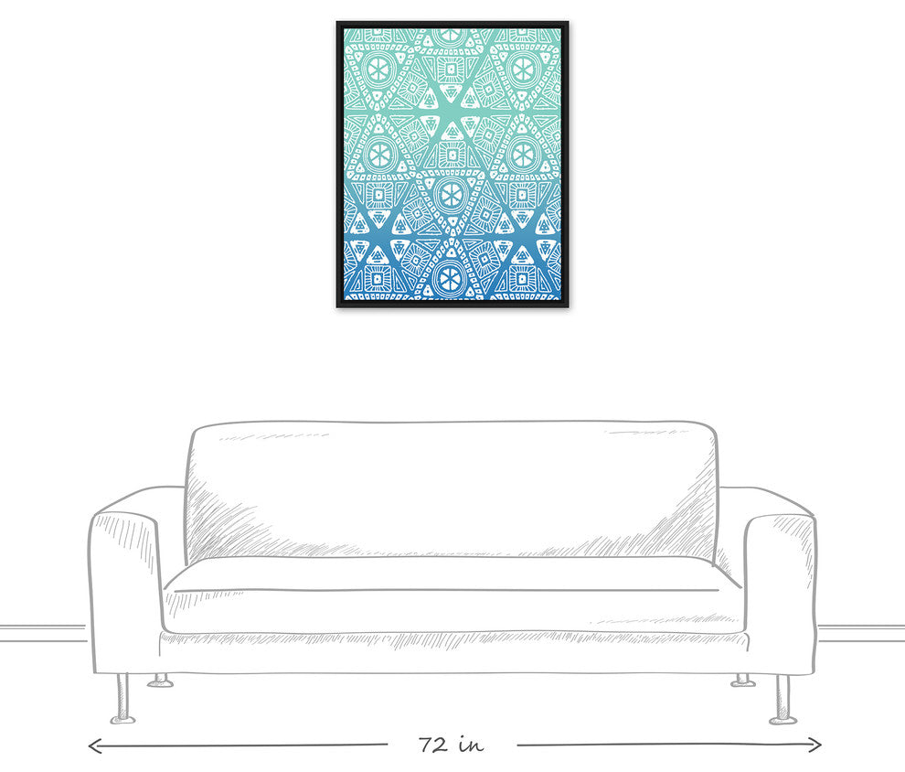 Blue Sunset Tribal Pattern  24x30 Black Floating Framed Canvas