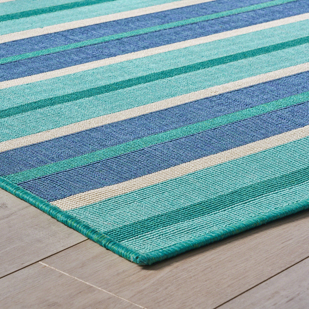 GDF Studio Jitske Indoor Geometric Area Rug, Blue and Green, 8'x11'