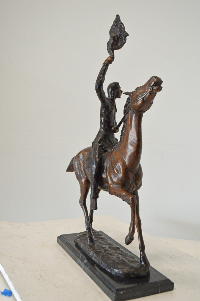 Buffalo Signal, a Frederic Remington Replica Bronze Statue - 19" x 6" x 25"H