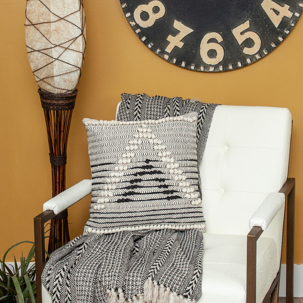 Parkland Collection Janice Bohemian Beige Pillow Cover With Poly Insert, 18"