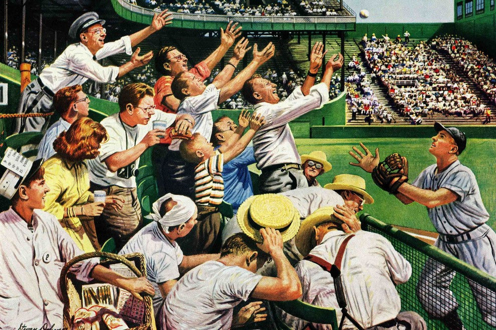 "Catching Home Run Ball" Painting Print on Canvas by Stevan Dohanos