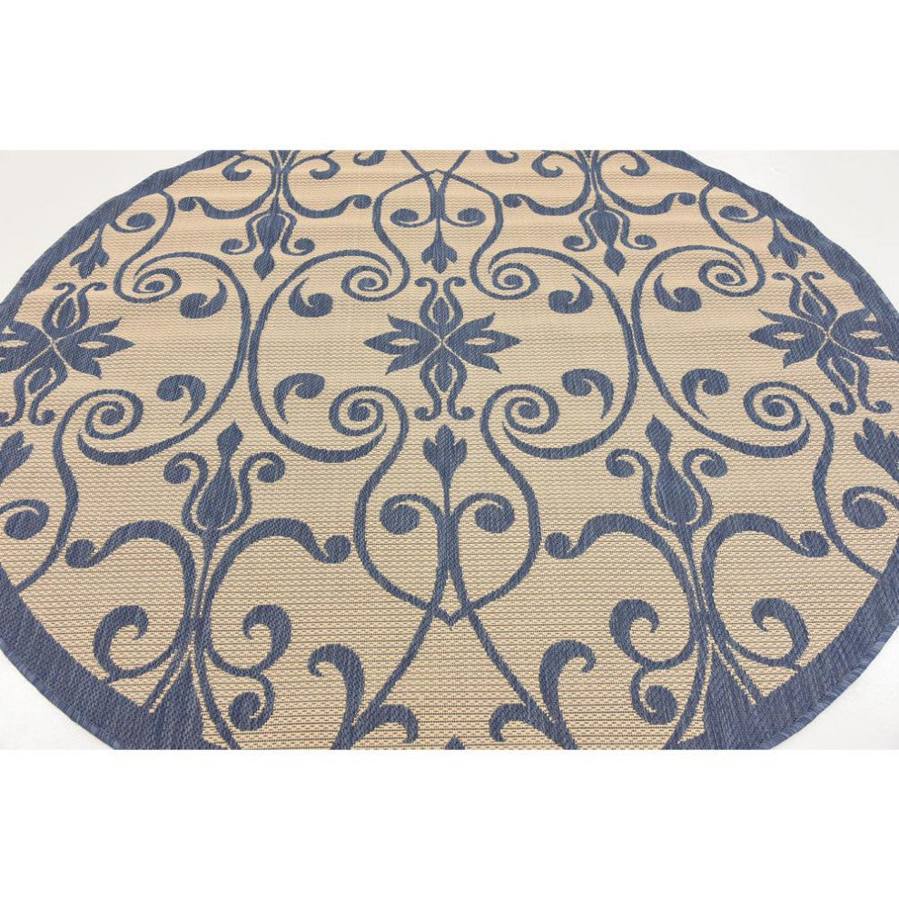 Rug Unique Loom Outdoor Botanical Blue Round 6' 0 x 6' 0