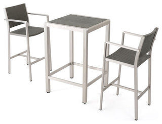 GDF Studio 3-Piece Capral Outdoor Gray Wicker Bar Set