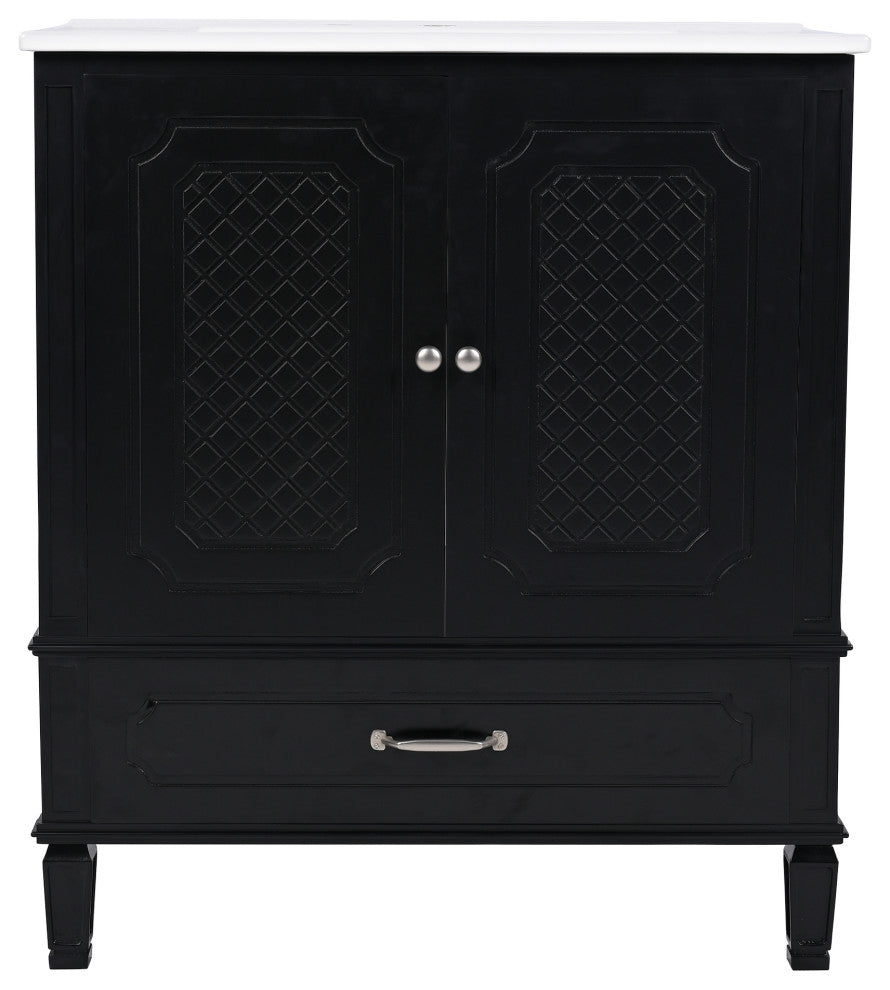 GDF Studio 30" Vintage Vanity With Sink, Adjustable Shelf & One Drawer, Black