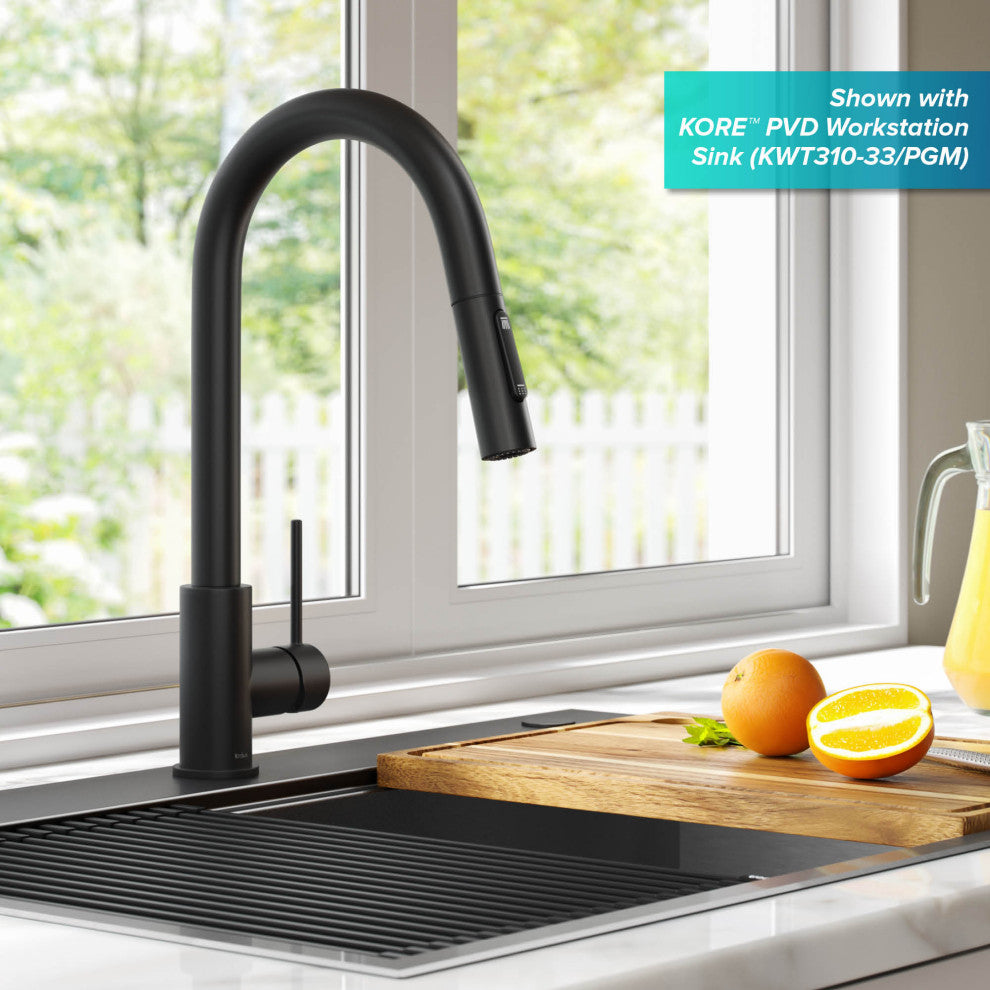 Oletto Pull-Down 1-Hole Kitchen Faucet, Matte Black, Model Kpf-3104mb