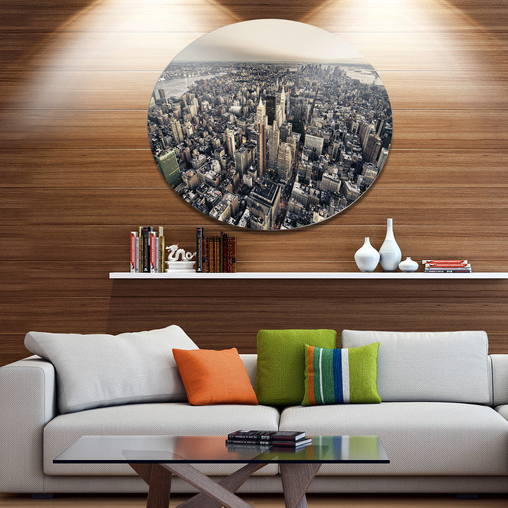 Architecture And Colors Of New York, Cityscape Round Metal Artwork, 23"
