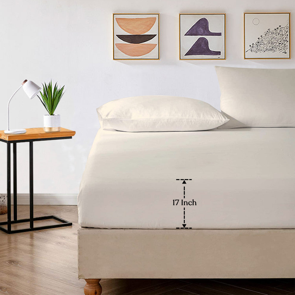 GOTS Certified 300TC Organic Cotton Wrinkle Resistant Fitted Sheet 17" Pockets,