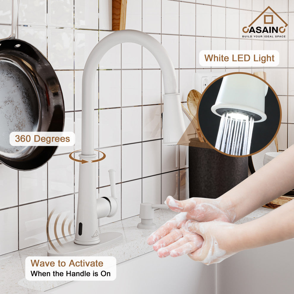 Single-Handle Pull Down Sprayer Kitchen Faucet with Touchless Sensor, Matte White