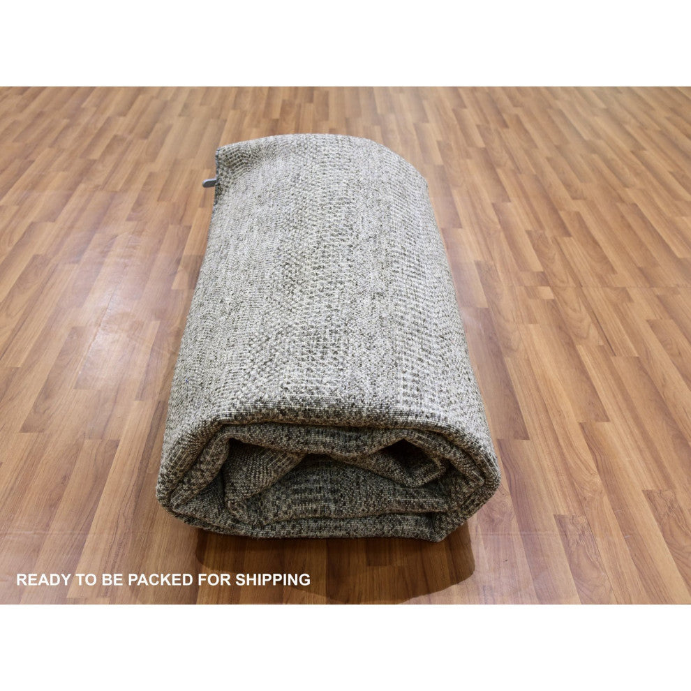 Storm Gray Grass Design Organic Undyed Wool Hand Knotted Round Rug 11'2"x11'2"