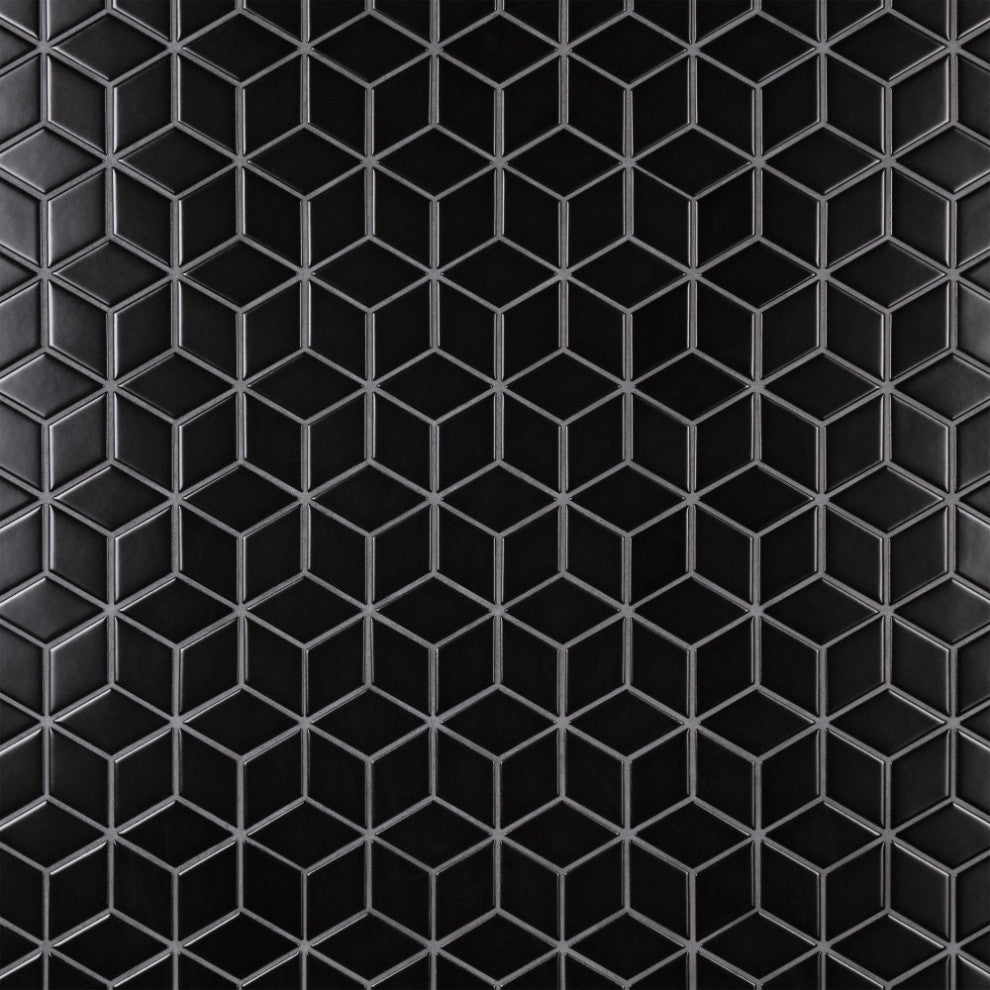 Metro Rhombus Matte Black Porcelain Floor and Wall Tile